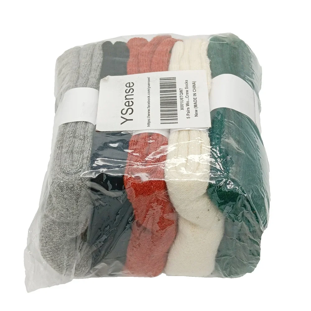 Ysense Women’s Crew Socks 5 Pairs Thick Knit Warm & Cozy Winter Socks